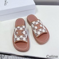 Celine Clea Triomphe Platform Slides Women Triomphe Stamped Canvas and Calfskin Brown/White