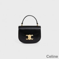Celine Mini Besace Triomphe Bag In Shiny Calfskin Black