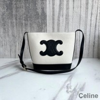 Celine Small Bucket Bag In Textile With Cuir Triomphe White/Black