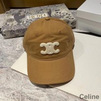 Celine Triomphe Baseball Cap In Cotton Brown/White