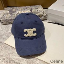 Celine Triomphe Baseball Cap In Cotton Navy Blue/White