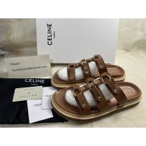 Celine Tippi Platform Slides Women Calfskin With Triomphe Signature Brown