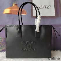 Celine Cabas Drawstring Bag In Smooth Calfskin With Cuir Triomphe Black