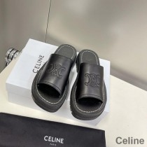 Celine Clea Triomphe Platform Slides Women Vegetable Tanned Calfskin Black