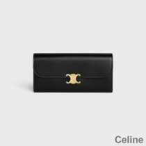 Celine Large Bi-Fold Wallet In Shiny Calfskin Black