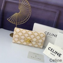 Celine Large Bi-Fold Wallet In Triomphe Canvas White