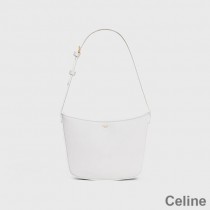 Celine Medium Croque Bag In Shiny Calfskin White