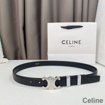 Celine Medium Triomphe Belt In Smooth Calfskin With Metal Loop Black/Silver