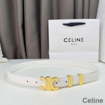 Celine Medium Triomphe Belt In Smooth Calfskin With Metal Loop White