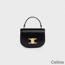 Celine Mini Besace Triomphe Bag In Shiny Calfskin Black