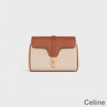 Celine Mini Soft 16 Bag In Textile and Calfskin White/Brown