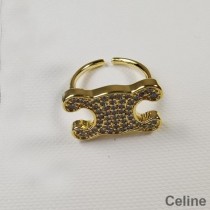 Celine Open Chain Triomphe Ring In Brass With Crystals Gold