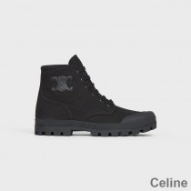 Celine Patapans Lace Up Boots Women Canvas With Triomphe Patch Black