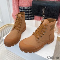 Celine Patapans Lace Up Boots Women Canvas With Triomphe Patch Brown