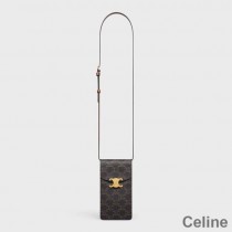 Celine Phone Pouch In Triomphe Canvas Black