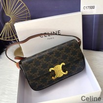 Celine Shoulder Bag In Triomphe Canvas Black