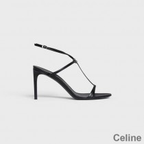Celine T-bar Crystal Triomphe Sandals Women Calfskin With Ankle Strap Black
