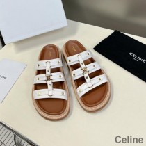 Celine Tippi Platform Slides Women Calfskin With Triomphe Signature White