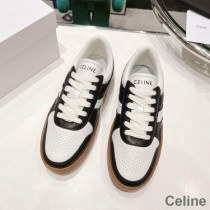 Celine Trainer Low Lace-Up Sneakers Unisex Calfskin and Laminated Calfskin Black/Brown