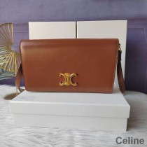 Celine Trapeze Shoulder Bag In Shiny Calfskin Brown