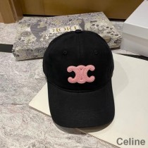 Celine Triomphe Baseball Cap In Cotton Black/Pink
