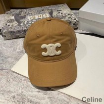 Celine Triomphe Baseball Cap In Cotton Brown/White