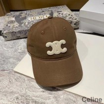 Celine Triomphe Baseball Cap In Cotton Khaki/White