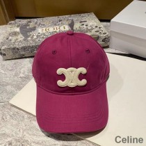 Celine Triomphe Baseball Cap In Cotton Rose/White