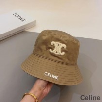 Celine Triomphe Bucket Hat In Cotton With Signature Khaki