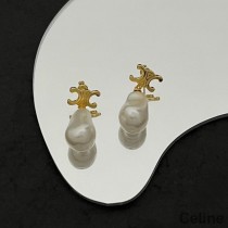 Celine Triomphe Earrings In Brass With Pearls Gold
