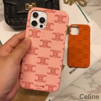 Celine Triomphe iPhone Case In Leather With Signature Print Pink