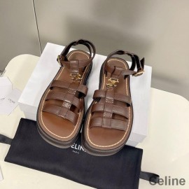 Celine Clea Triomphe Gladiator Chunky Sandals Women Calfskin With Ankle Strap Coffee