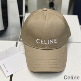 Celine Embroidery Baseball Cap In Cotton Khaki