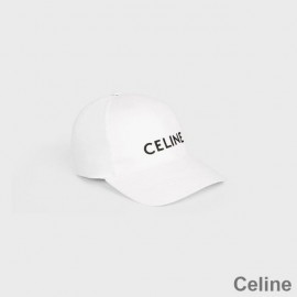 Celine Embroidery Baseball Cap In Cotton White