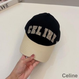 Celine Embroidery College Baseball Cap In Cotton With Triomphe Black/Khaki