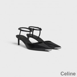 Celine Kitten Slingback Pumps Women Calfskin With Metal Toe Black