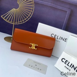 Celine Large Bi-Fold Wallet In Shiny Calfskin Brown