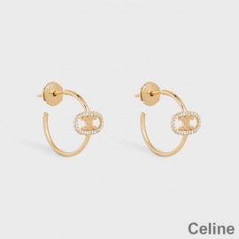 Celine Maillon Triomphe Hoops Earrings In Metal and Crystals Gold
