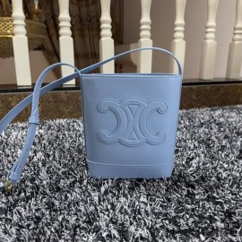 Celine Mini Bucket Bag In Smooth Calfskin With Cuir Triomphe Blue