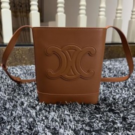 Celine Mini Bucket Bag In Smooth Calfskin With Cuir Triomphe Brown