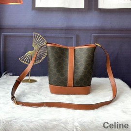 Celine Small Bucket Bag In Triomphe Canvas Black