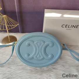 Celine Small Oval Bag In Smooth Calfskin With Cuir Triomphe Sky Blue