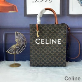 Celine Small Vertical Cabas Bag In Triomphe Canvas Black