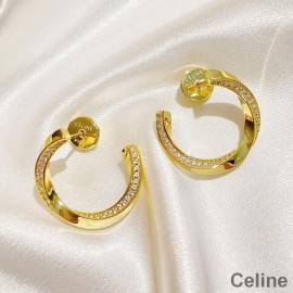 Celine Torsion Earrings In Metal and Diamonds Gold