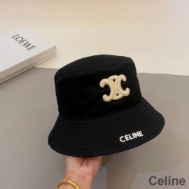 Celine Triomphe Bucket Hat In Cotton With Signature Black