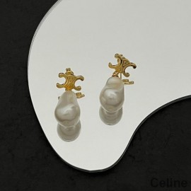 Celine Triomphe Earrings In Brass With Pearls Gold