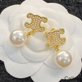 Celine Triomphe Pearls Earrings In Brass With Glass Pearls Gold