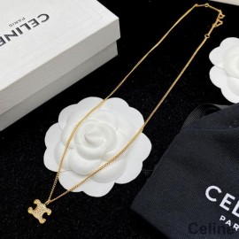 Celine Triomphe Rhinestone Necklace In Brass Gold