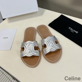 Celine Triomphe Slides Women Calfskin Silver
