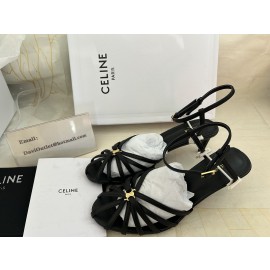 Celine Triomphe Sandals Women Calfskin With Ankle Strap Black